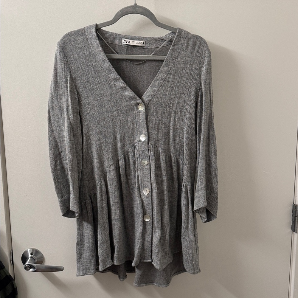Zara Charcoal Button-Up Tunic Size S